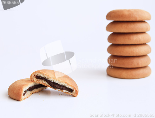 Image of biscuits filled with chocolate cream