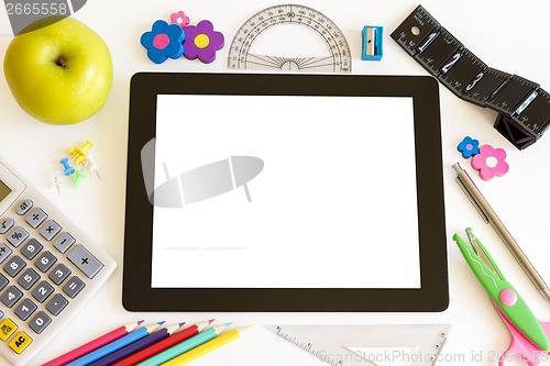 Image of Tablet PC with school accesories