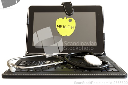 Image of Digital tablet pc and stethoscope, health concept