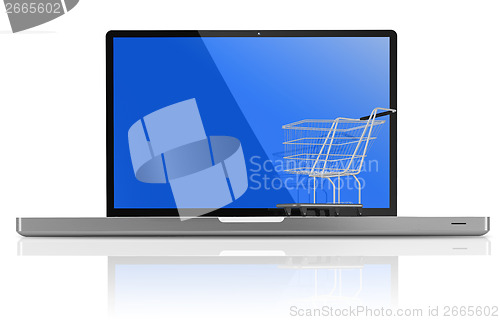 Image of Shopping-cart over a white laptop