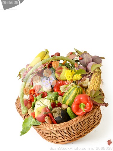 Image of Basket with vegetables and fruits