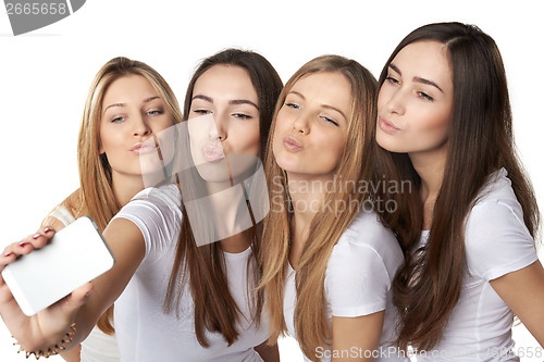 Image of Girls making self portrait with a smartphone