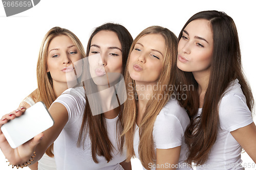 Image of Girls making self portrait with a smartphone