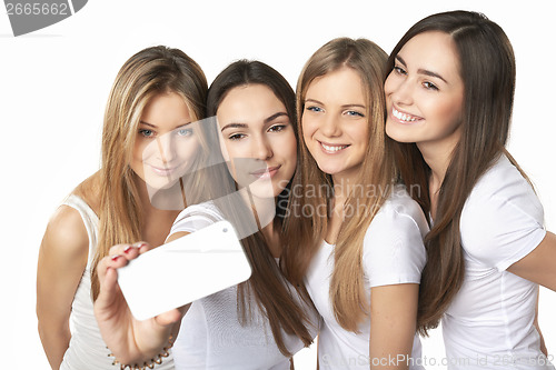 Image of Girls making self portrait with a smartphone