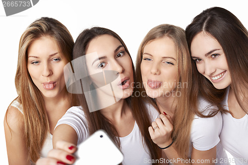 Image of Girls making self portrait with a smartphone