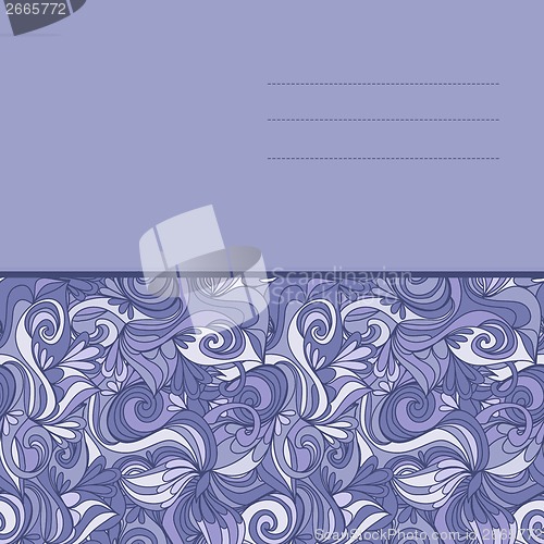 Image of card with abstract hand-drawn lilac waves pattern