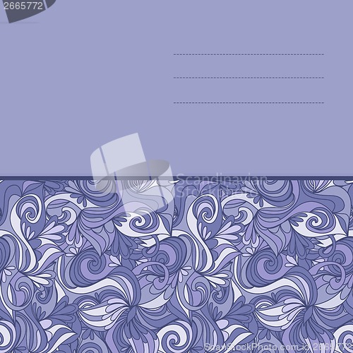 Image of card with abstract hand-drawn lilac waves pattern