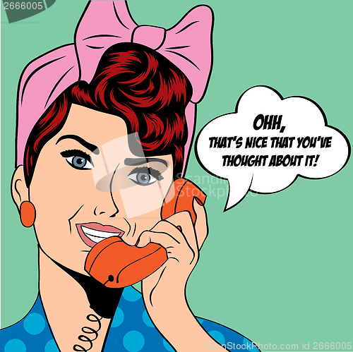 Image of woman chatting on the phone, pop art illustration