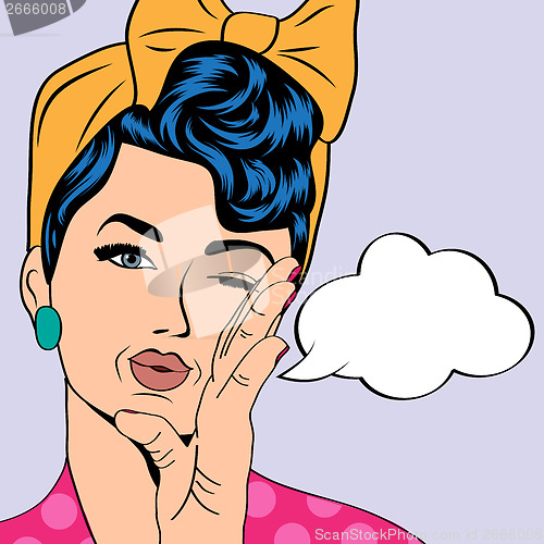 Image of cute retro woman in comics style