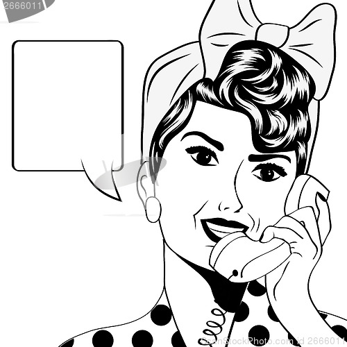 Image of woman chatting on the phone, pop art illustration
