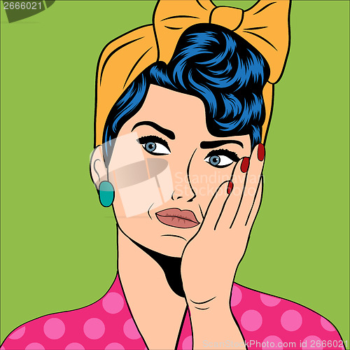 Image of cute retro woman in comics style