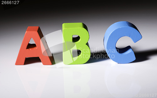 Image of Letters A B C made of wood.