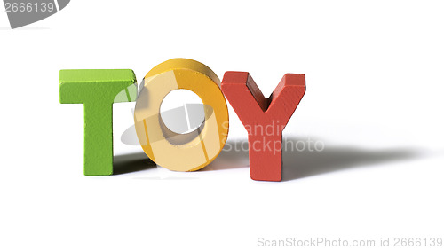 Image of Multicolored text toy made of wood.