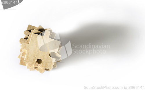 Image of Wooden puzzle on white background. 