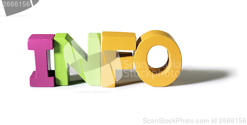 Image of Multicolored word info made of wood.