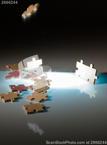Image of Falling puzzle pieces.
