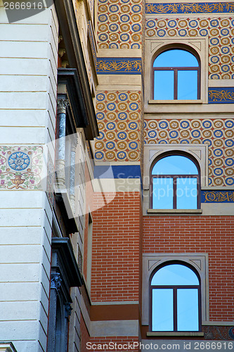 Image of old wall window in the   centre   of city lugano Switzerland 