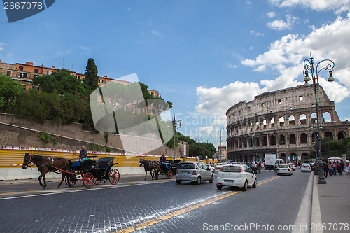 Image of Rome, Italy - 17 october 2012: Busy street near Colosseum - anci