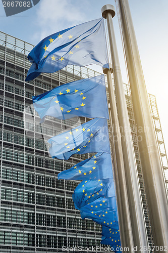 Image of European Union flags in front of the Berlaymont building (Europe