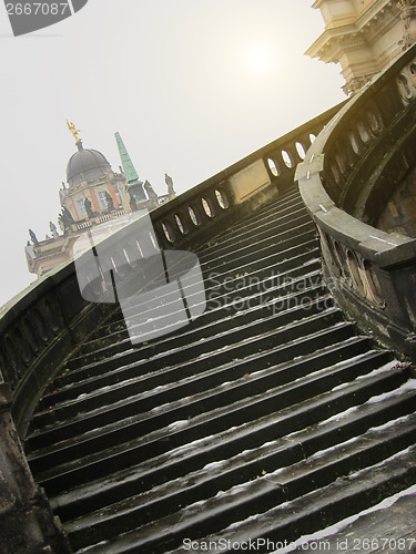 Image of Stairway of The Sanssouci Palace in winter. Potsdam, Germany