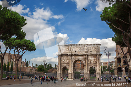 Image of Rome, Italy - 17 october 2012: Tourists walking near Constantine