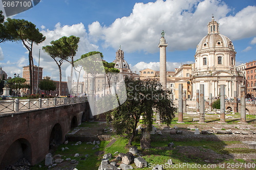 Image of Ruins of Roman Forum, Trajan's column in Rome