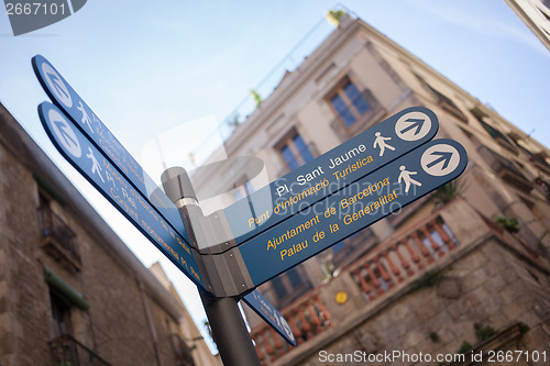 Image of Sign post with directions in the center of Barcelona