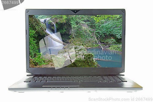 Image of Waterfall on laptop screen