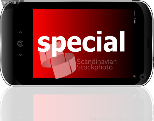 Image of smart phone with special word, business concept