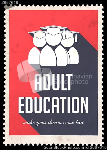 Image of Adult Education on Red in Flat Design.