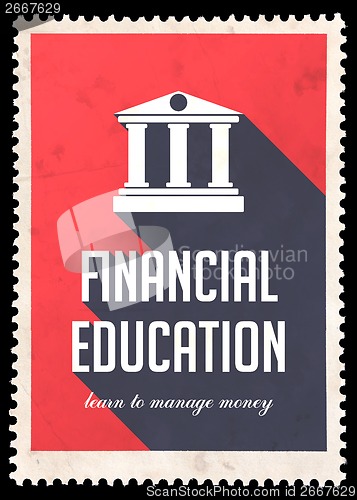 Image of Financial Education on Red in Flat Design.