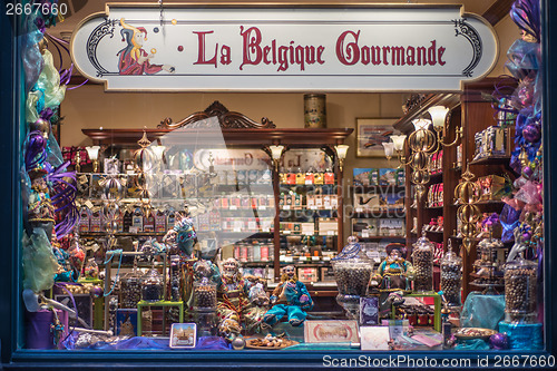 Image of Brussels, Belgium - February 17, 2014:. Interior of chocolate sh