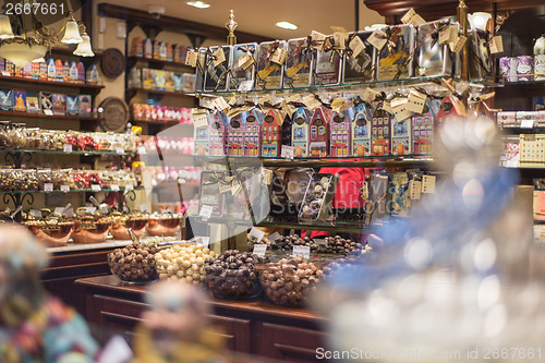 Image of Brussels, Belgium - February 17, 2014:. Interior of chocolate sh