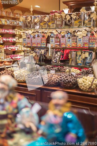 Image of Brussels, Belgium - February 17, 2014:. Interior of chocolate sh