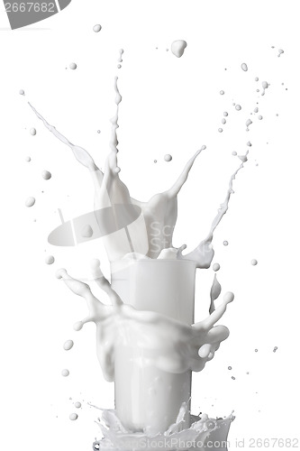 Image of milk splash in glass isolated on white background