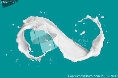 Image of infinity symbol of milk splash isolated on black