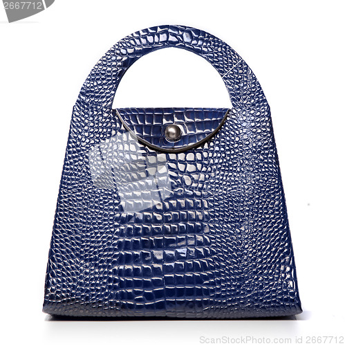 Image of luxury blue leather female bag isolated on white