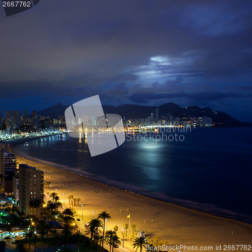 Image of View of Benidorm at night, Costa Blanca, Spain