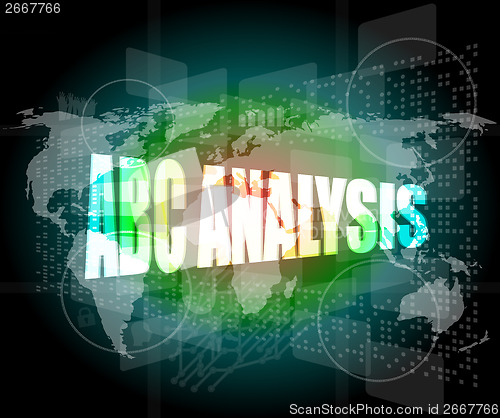 Image of words abc analysis on digital screen, business concept