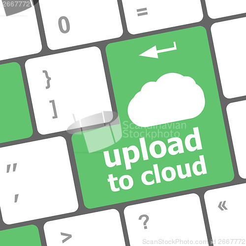 Image of upload to cloud, computer keyboard for cloud computing