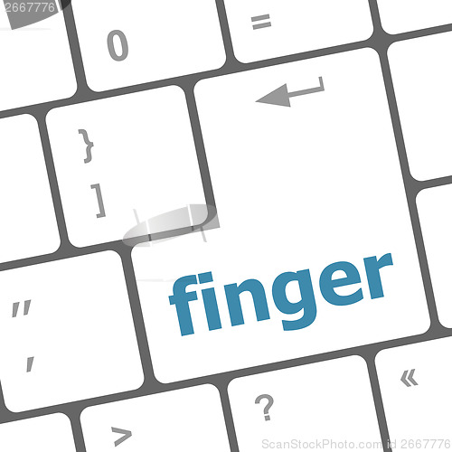 Image of finger word on keyboard key, notebook computer button
