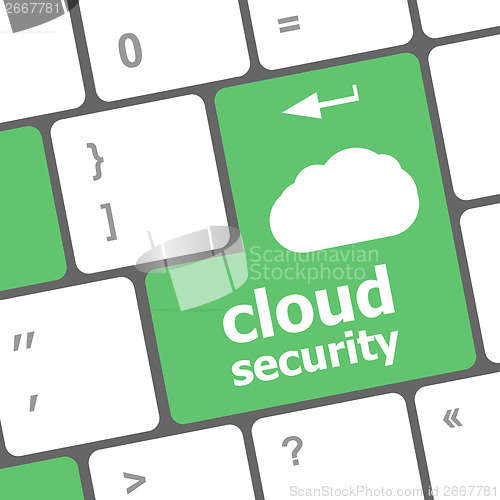 Image of Cloud security concept showing cloud icon on computer key