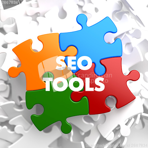 Image of SEO Tools on Multicolor Puzzle.