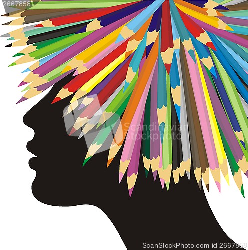 Image of Profile of a girl and crayons