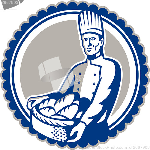 Image of Baker Holding Basket Bread Loaf Retro