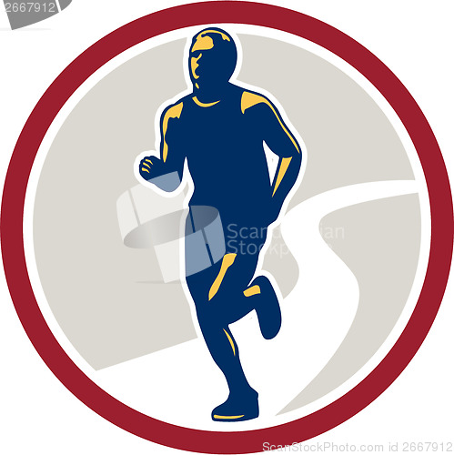 Image of Marathon Runner Running Circle Retro