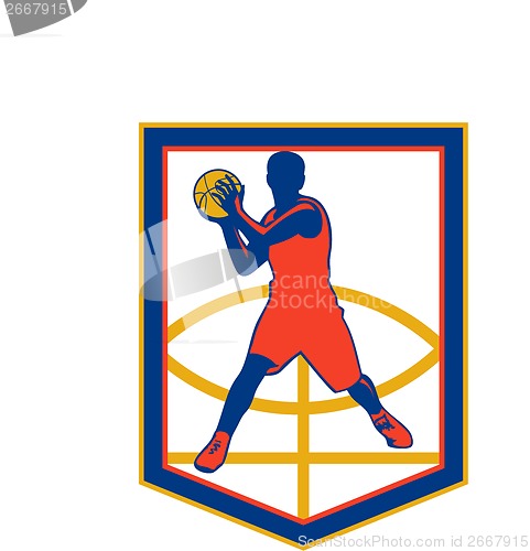 Image of Basketball Player Passing Ball Shield Retro