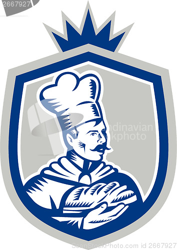 Image of Baker Holding Bread Loaf Woodcut Crest