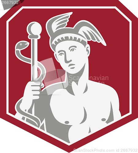 Image of Mercury Hold Caduceus Staff Circle Retro