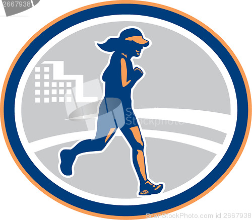 Image of Female Marathon Runner City Retro